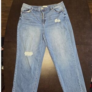 Eloquii Denim Distressed Straight Leg Jeans Medium Wash Raw Hem 22W